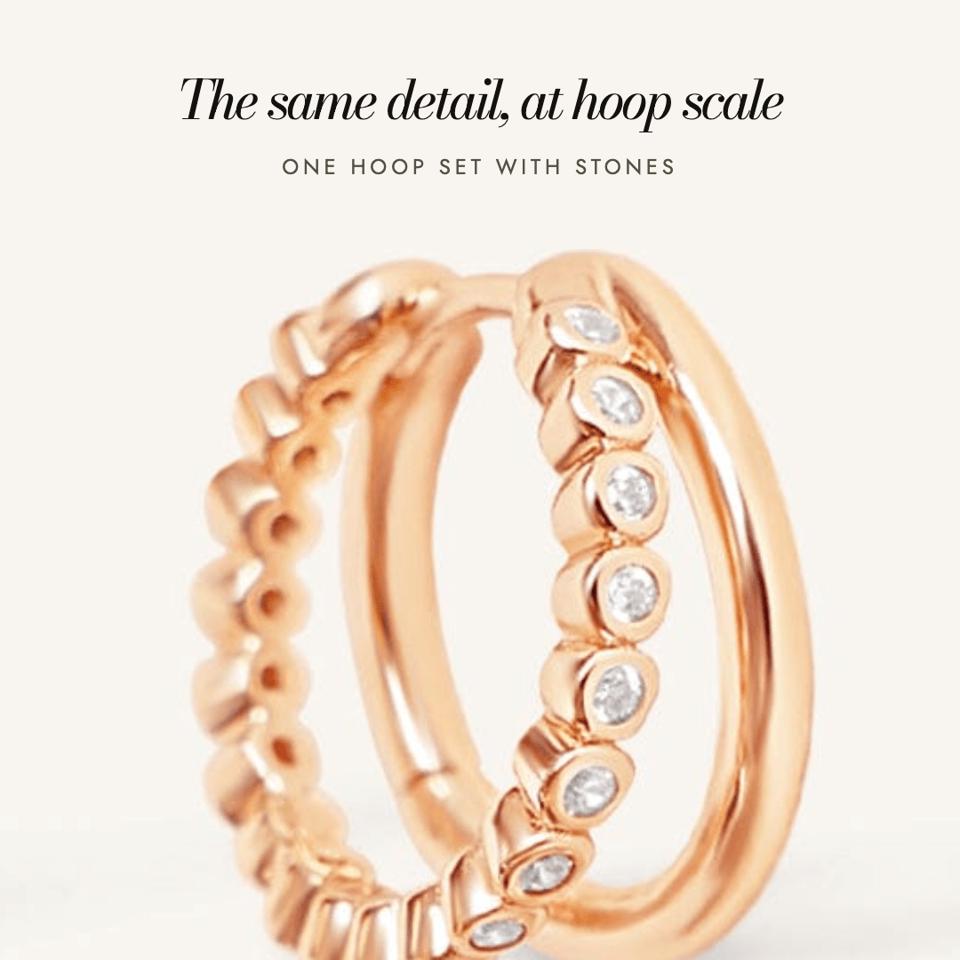 Eden Double Hoops in rose gold — the same detail, at hoop scale