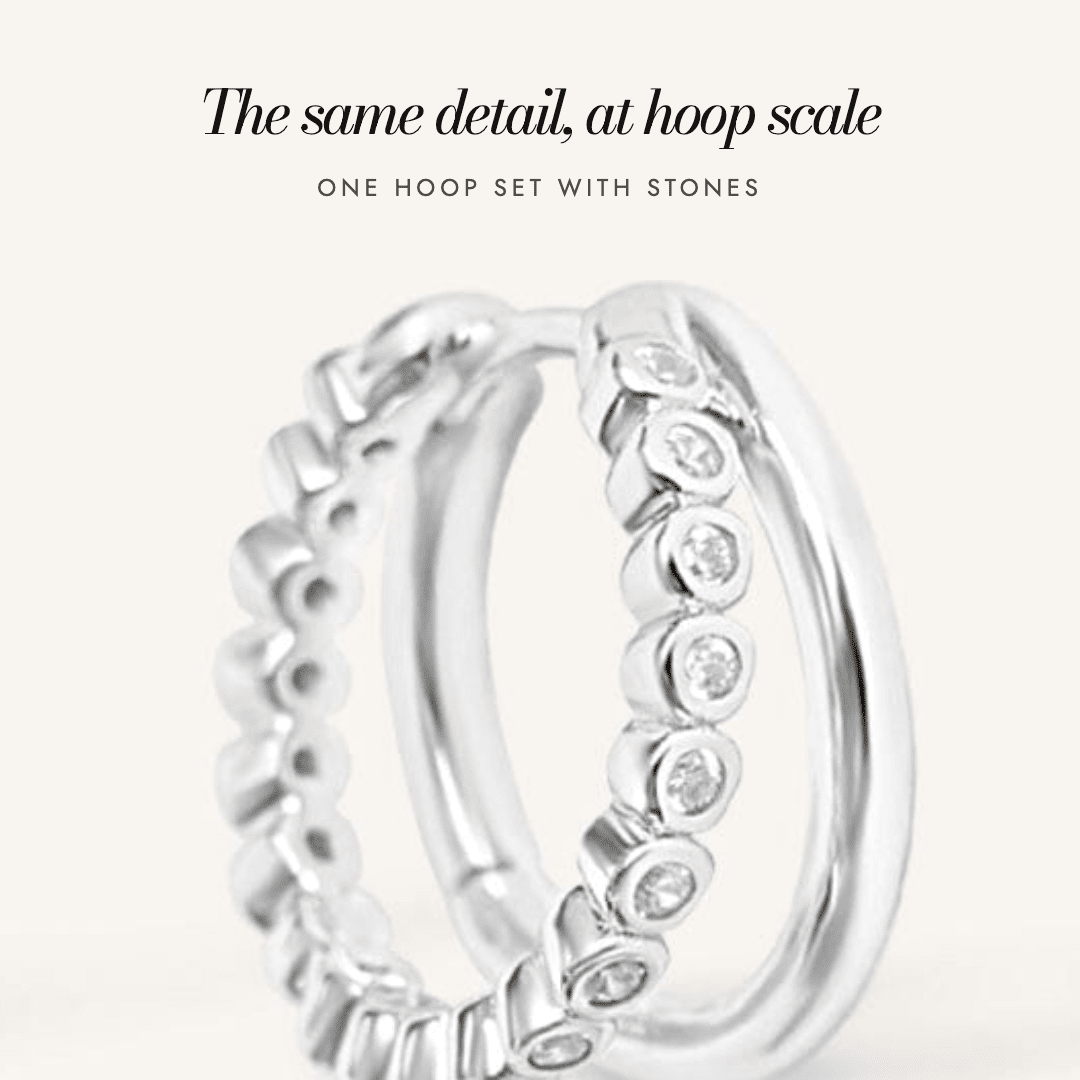Eden Double Hoops in silver — the same detail, at hoop scale