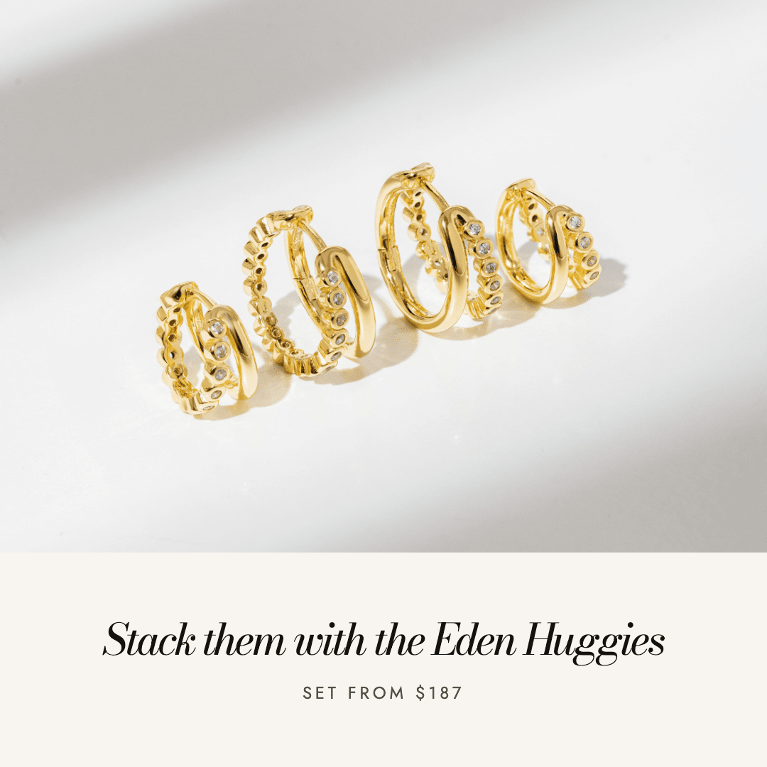 Eden Double Hoops with the Eden Double Huggies — set from $187