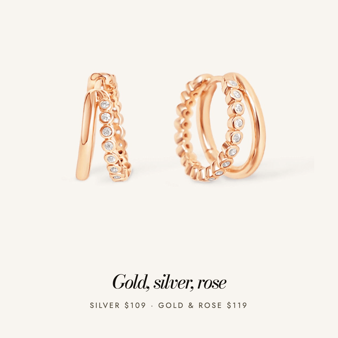 Eden Double Hoops in rose gold — available in gold, silver and rose