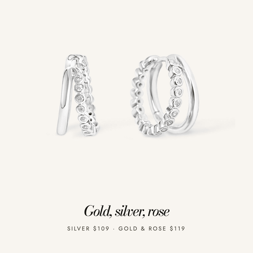 Eden Double Hoops in silver — available in gold, silver and rose