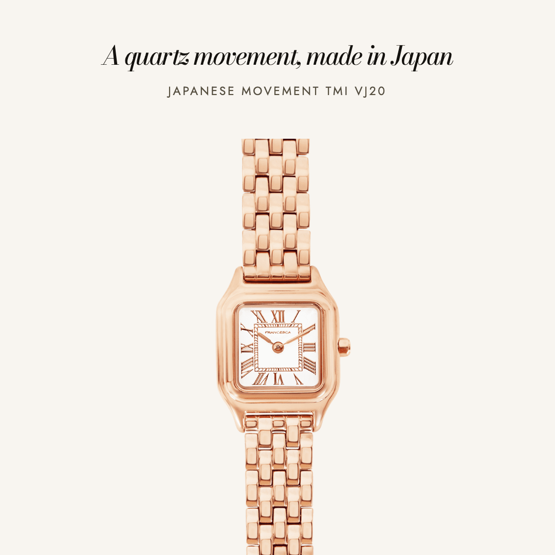 Louis Watch in rose gold — a quartz movement, made in Japan