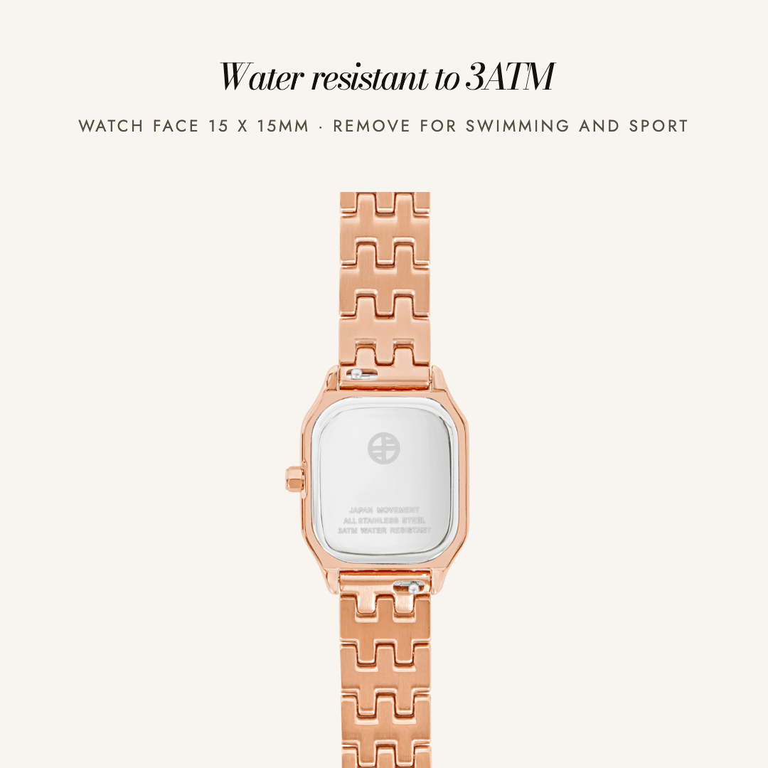 Caseback of the Louis Watch in rose gold — water resistant to 3ATM