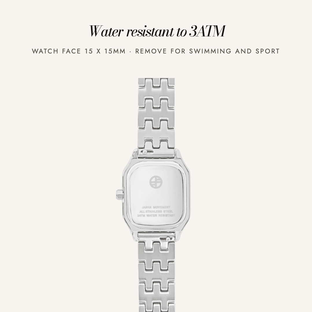 Caseback of the Louis Watch in silver — water resistant to 3ATM