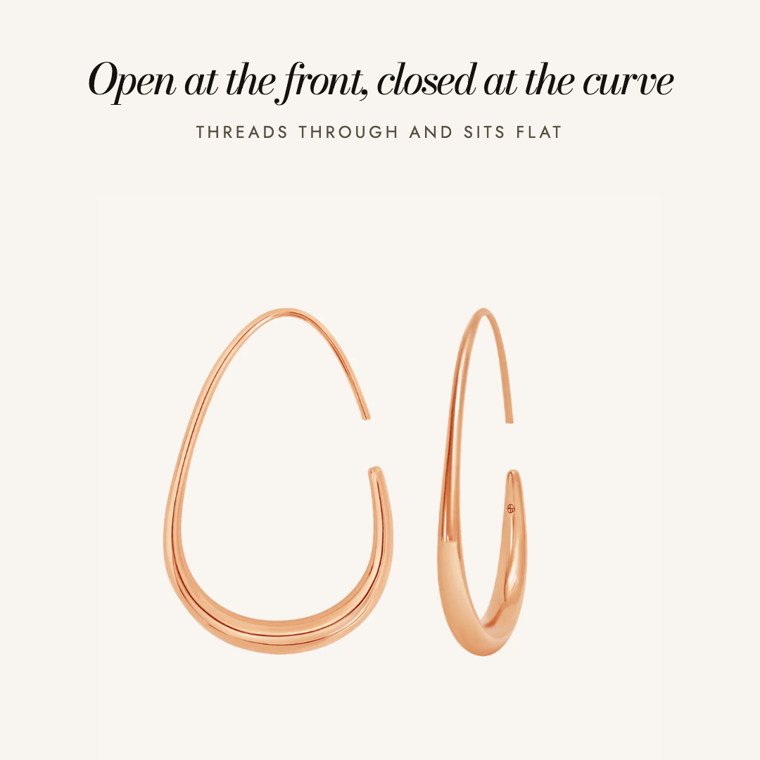 Tate Hoops in rose gold — open at the front, closed at the curve
