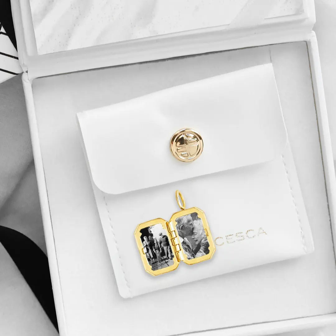 Bevel Photo Locket White Gift Box and Pouch