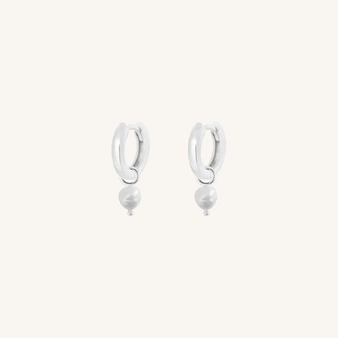 The  SILVER-Billie  Pearl Plain Hoops by  Francesca Jewellery from the Earrings Collection.