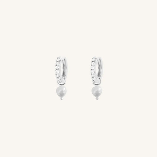 The  SILVER-Darcy  Pearl Crystal Hoops by  Francesca Jewellery from the Earrings Collection.