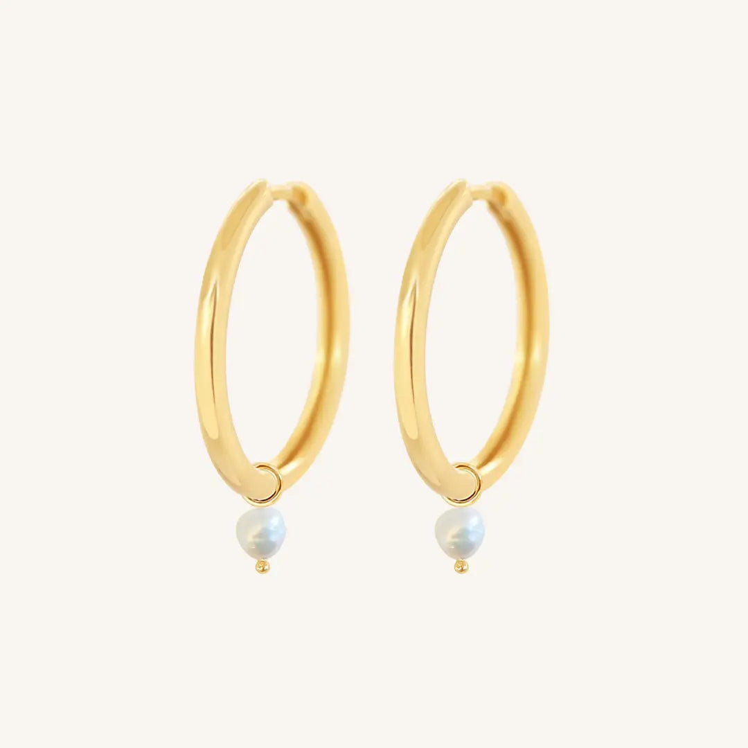 The  GOLD-Riley  Pearl Plain Hoops by  Francesca Jewellery from the Earrings Collection.