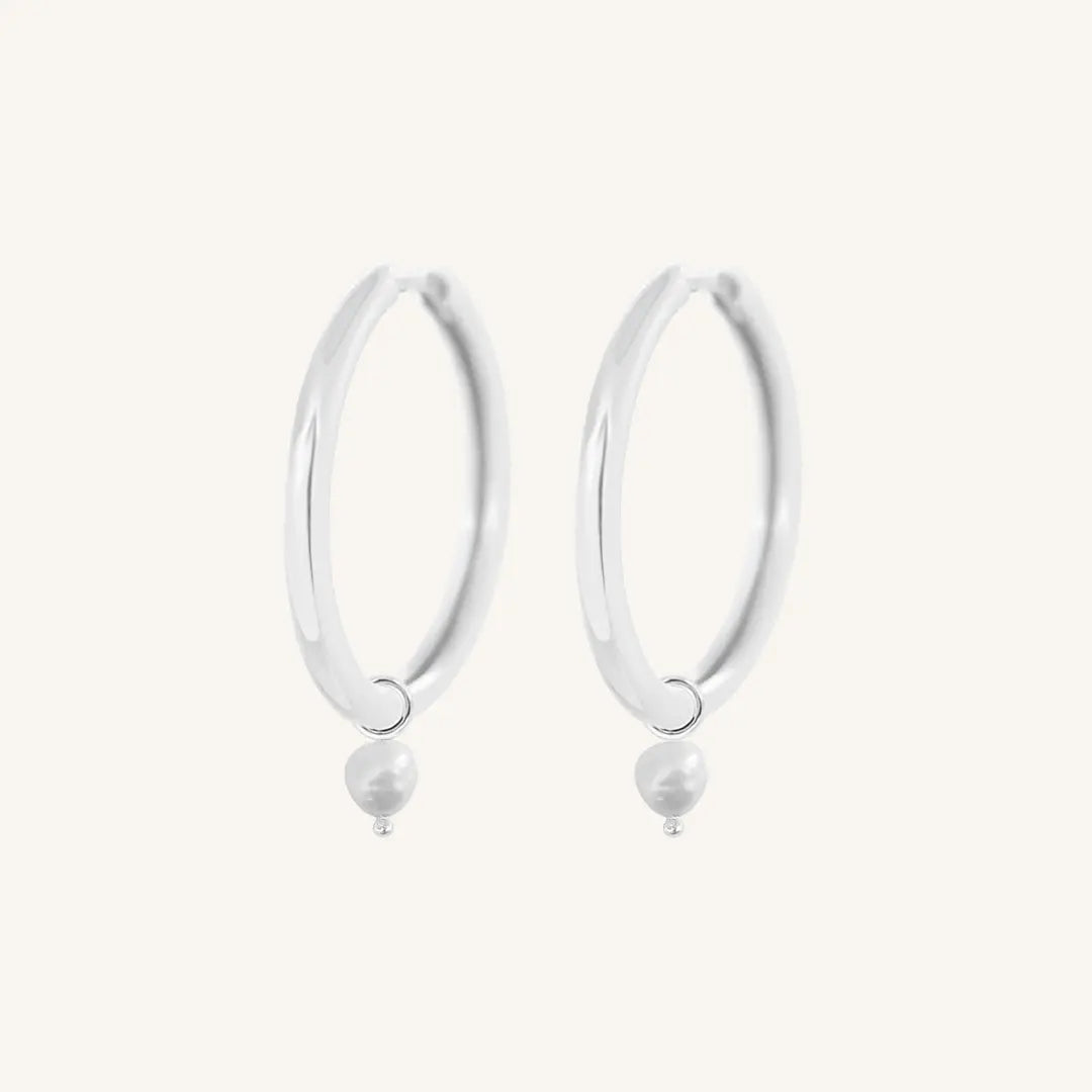 The  SILVER-Riley  Pearl Plain Hoops by  Francesca Jewellery from the Earrings Collection.