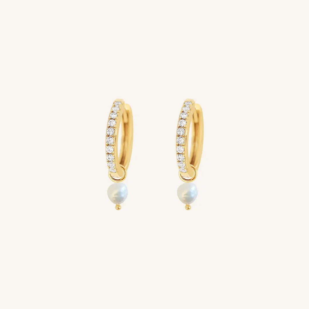 The  GOLD-Ruby  Pearl Crystal Hoops by  Francesca Jewellery from the Earrings Collection.